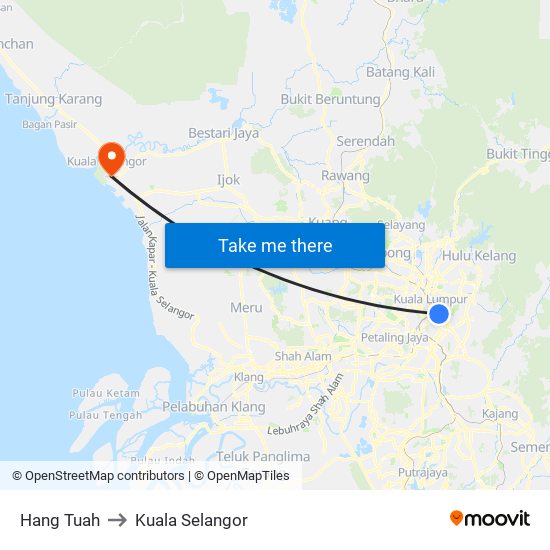 Hang Tuah to Kuala Selangor map