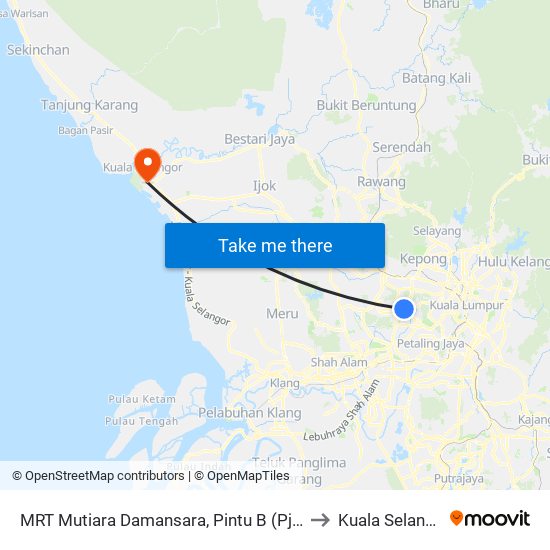 MRT Mutiara Damansara, Pintu B (Pj809) to Kuala Selangor map