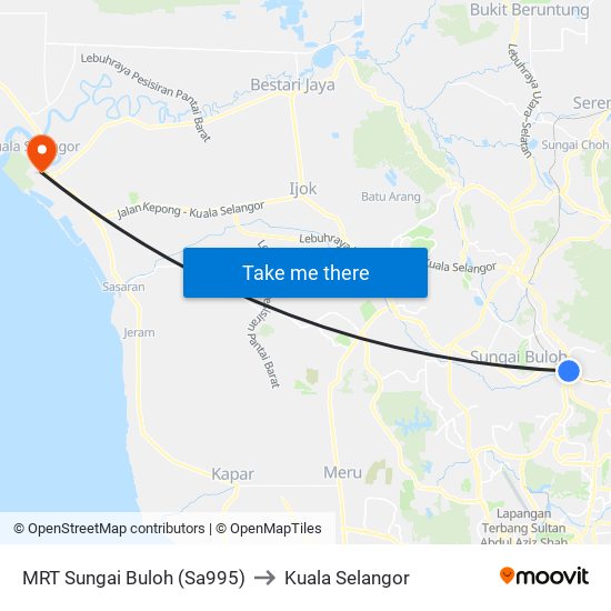 MRT Sungai Buloh (Sa995) to Kuala Selangor map