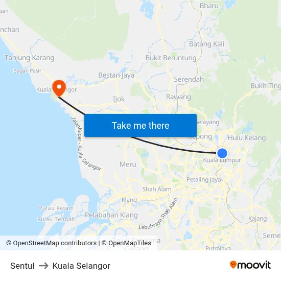 Sentul to Kuala Selangor map