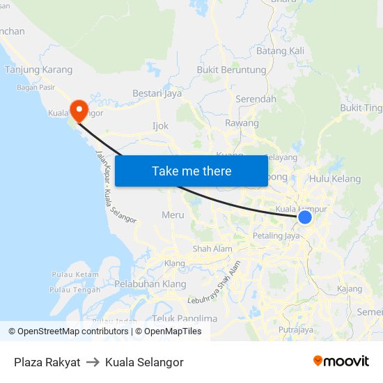 Plaza Rakyat to Kuala Selangor map