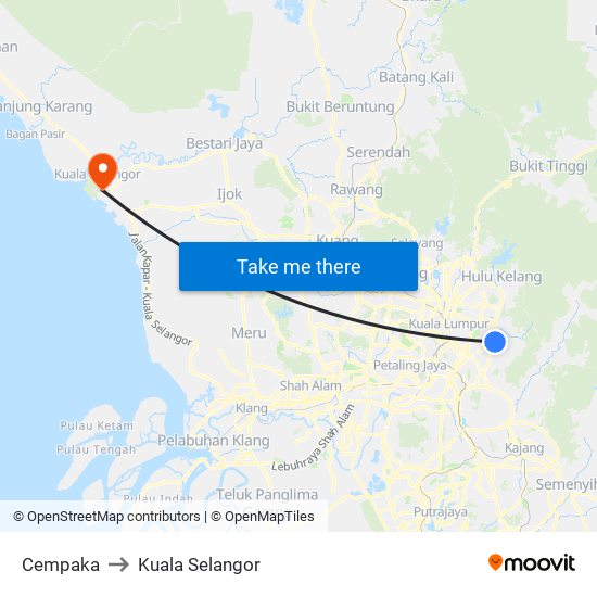 Cempaka to Kuala Selangor map