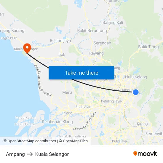 Ampang to Kuala Selangor map