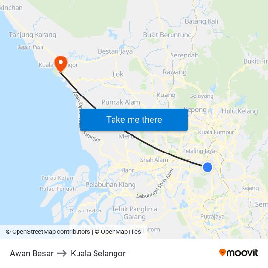 Awan Besar to Kuala Selangor map