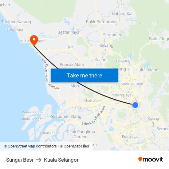 Sungai Besi to Kuala Selangor map