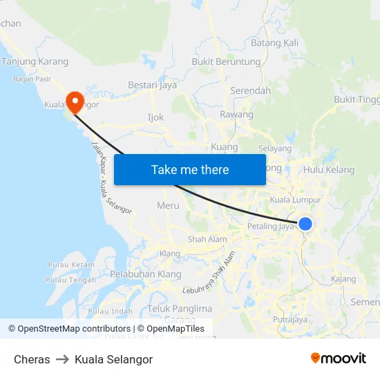Cheras to Kuala Selangor map
