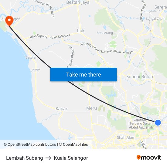 Lembah Subang to Kuala Selangor map