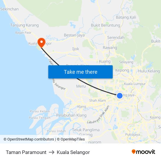 Taman Paramount to Kuala Selangor map