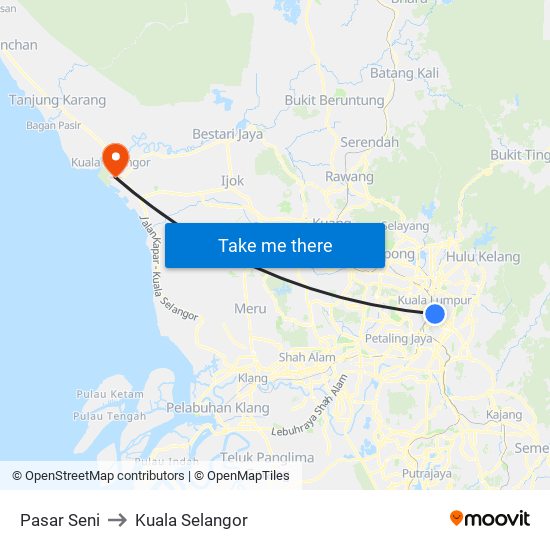 Pasar Seni to Kuala Selangor map