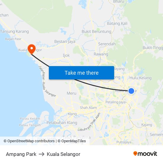 Ampang Park to Kuala Selangor map