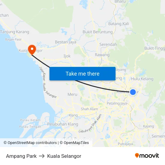 Ampang Park to Kuala Selangor map