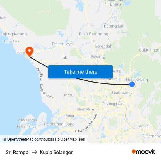 Sri Rampai to Kuala Selangor map