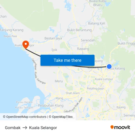 Gombak to Kuala Selangor map