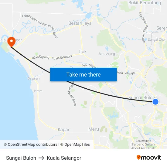 Sungai Buloh to Kuala Selangor map