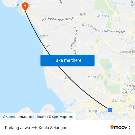 Padang Jawa to Kuala Selangor map