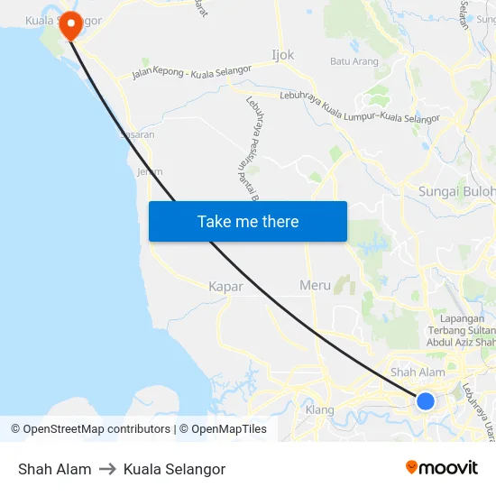 Shah Alam to Kuala Selangor map