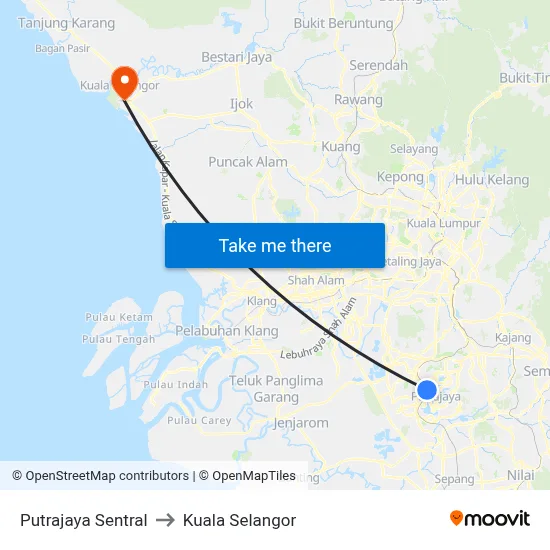 Putrajaya Sentral to Kuala Selangor map