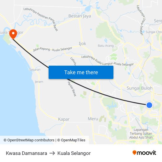 Kwasa Damansara to Kuala Selangor map