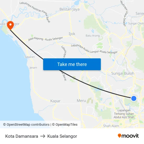 Kota Damansara to Kuala Selangor map
