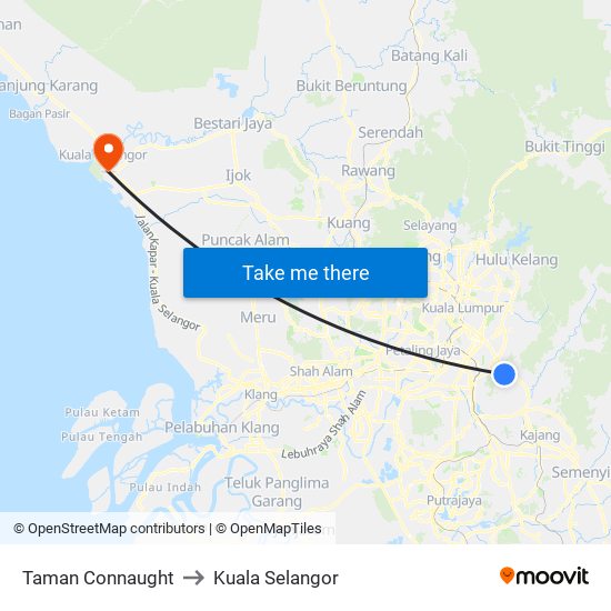 Taman Connaught to Kuala Selangor map
