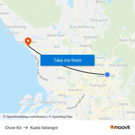 Chow Kit to Kuala Selangor map