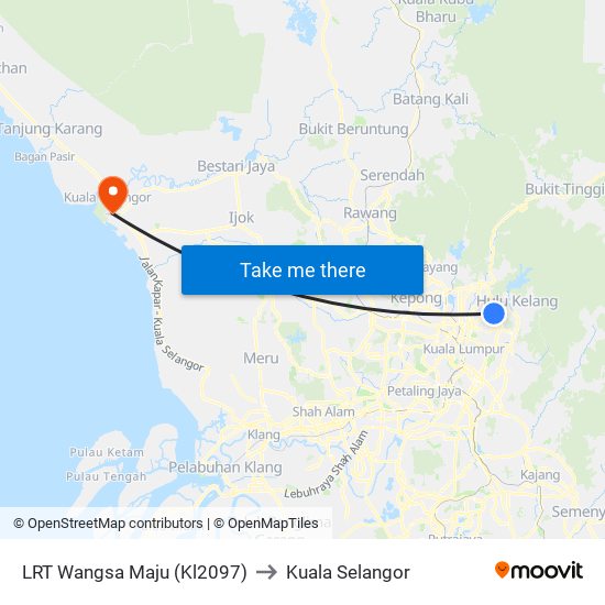 LRT Wangsa Maju (Kl2097) to Kuala Selangor map