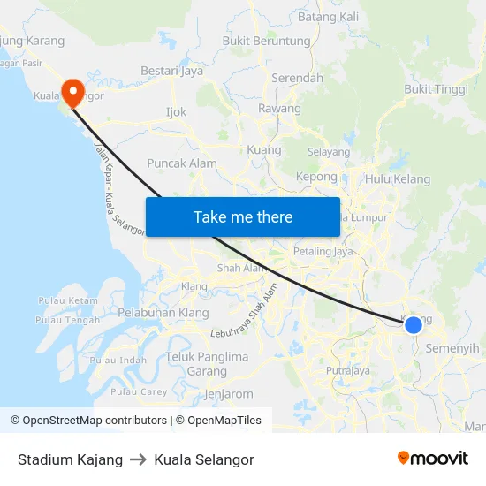 Stadium Kajang to Kuala Selangor map