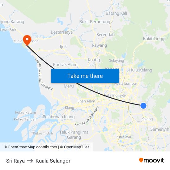 Sri Raya to Kuala Selangor map