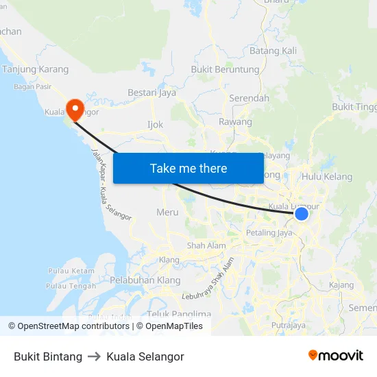 Bukit Bintang to Kuala Selangor map