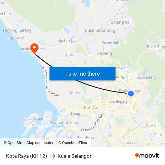 Kota Raya (Kl112) to Kuala Selangor map