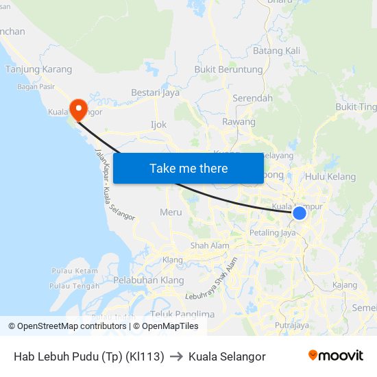 Hab Lebuh Pudu (Tp) (Kl113) to Kuala Selangor map