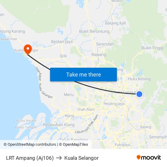 LRT Ampang (Aj106) to Kuala Selangor map