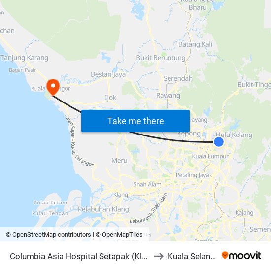 Columbia Asia Hospital Setapak (Kl1598) to Kuala Selangor map
