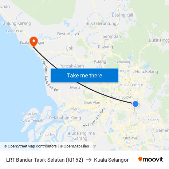 LRT Bandar Tasik Selatan (Kl152) to Kuala Selangor map
