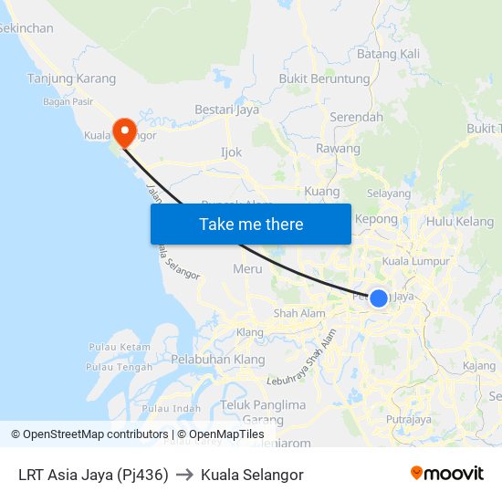 LRT Asia Jaya (Pj436) to Kuala Selangor map
