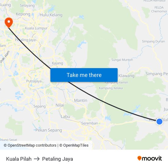 Kuala Pilah to Petaling Jaya map