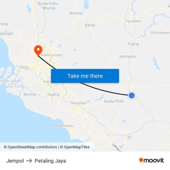 Jempol to Petaling Jaya map