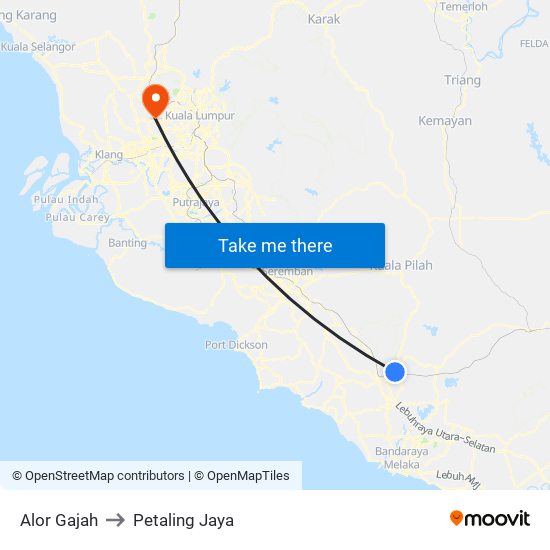 Alor Gajah to Petaling Jaya map