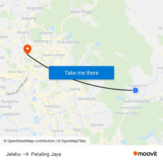Jelebu to Petaling Jaya map