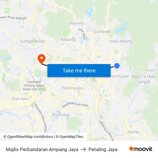 Majlis Perbandaran Ampang Jaya to Petaling Jaya map