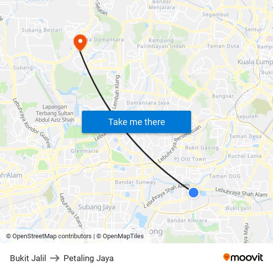 Bukit Jalil to Petaling Jaya map