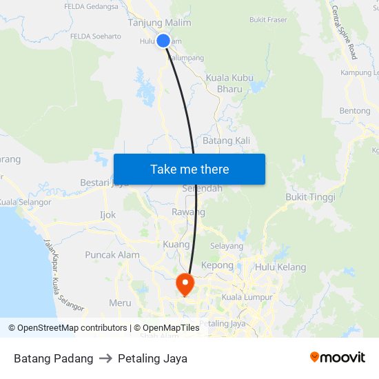 Batang Padang to Petaling Jaya map