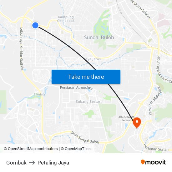 Gombak to Petaling Jaya map