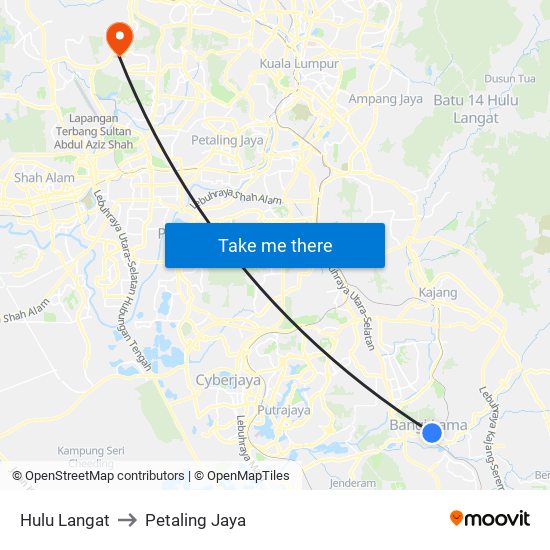 Hulu Langat to Petaling Jaya map
