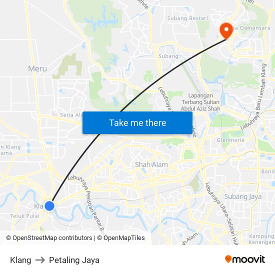 Klang to Petaling Jaya map