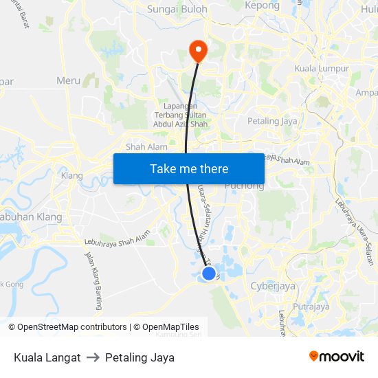 Kuala Langat to Petaling Jaya map