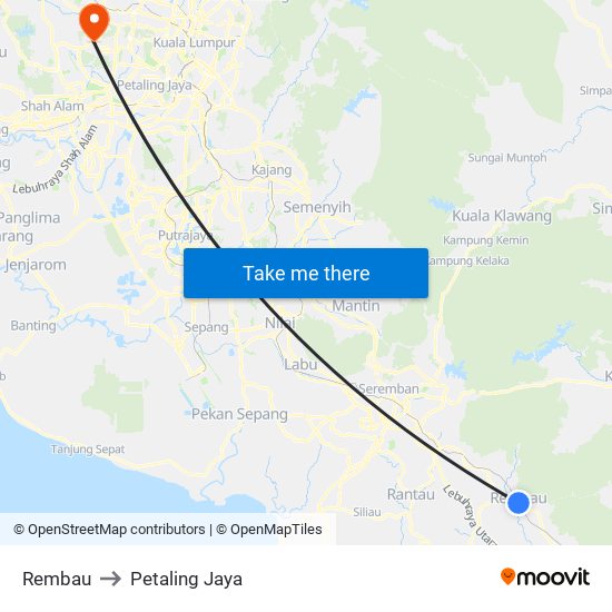 Rembau to Petaling Jaya map