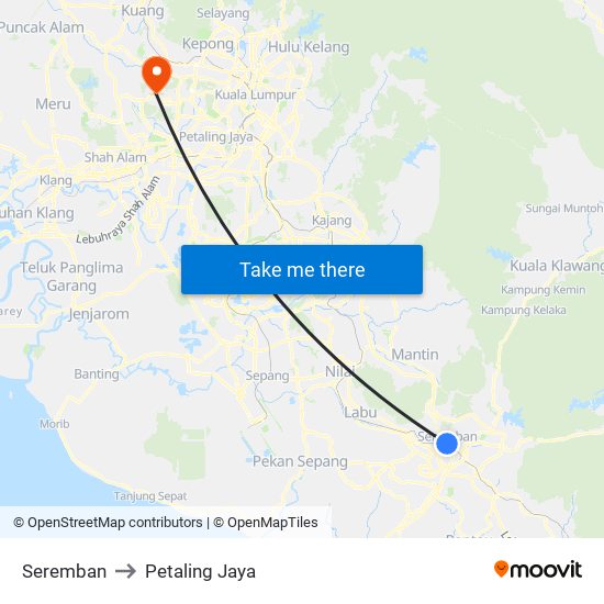 Seremban to Petaling Jaya map