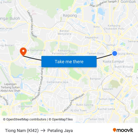 Tiong Nam (Kl42) to Petaling Jaya map