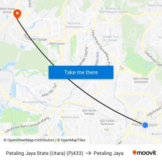 Petaling Jaya State (Utara) (Pj433) to Petaling Jaya map